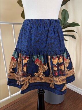 Banjo Girls Vintage 80’s Western Blue & Black Cowboy Boot Print Skirt Size L/14